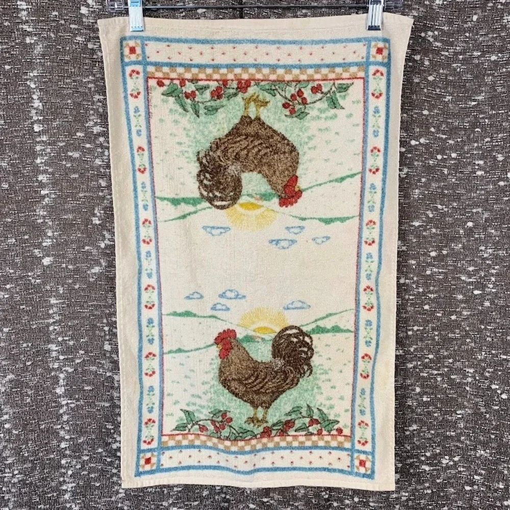 Vintage Sayco Screen Prints Sunrise Chicken Rooster Dish Tea Kitchen  Towel
